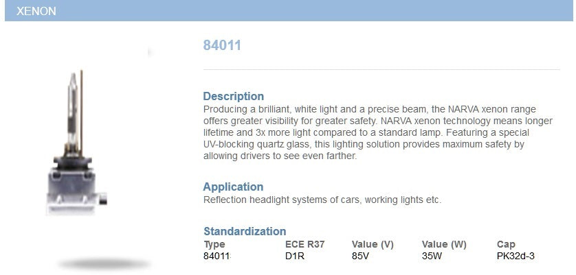 NARVA-84011 -D1R Xenon 85V/35W
