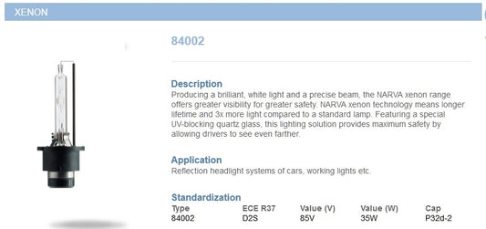 NARVA-84002 -D2S Xenon 85V/35W