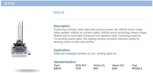 NARVA-84010 -D1S Xenon 85V/35W